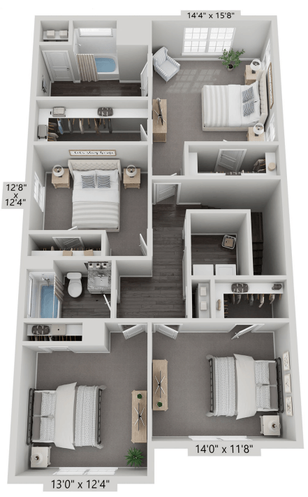 this is a 3d floor plan of a 755 square foot 1 bedroom apartment at the